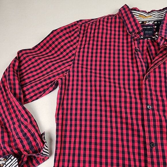 Ricky Singh Denim & Flower Men Red Check Long Sleeve Cotton Medium Button Shirt - Picture 5 of 7